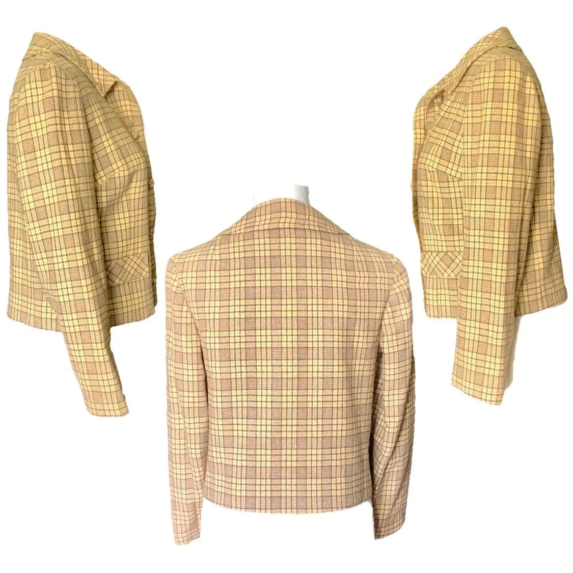 1970s Yellow Plaid Short Wool Jacket or Blazer by Pendleton. 2020 Fall Fashion Trend Vintage Style.