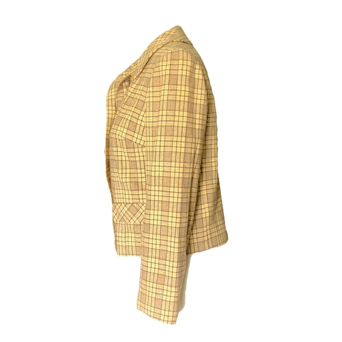 1970s Yellow Plaid Short Wool Jacket or Blazer by Pendleton. 2020 Fall Fashion Trend Vintage Style.