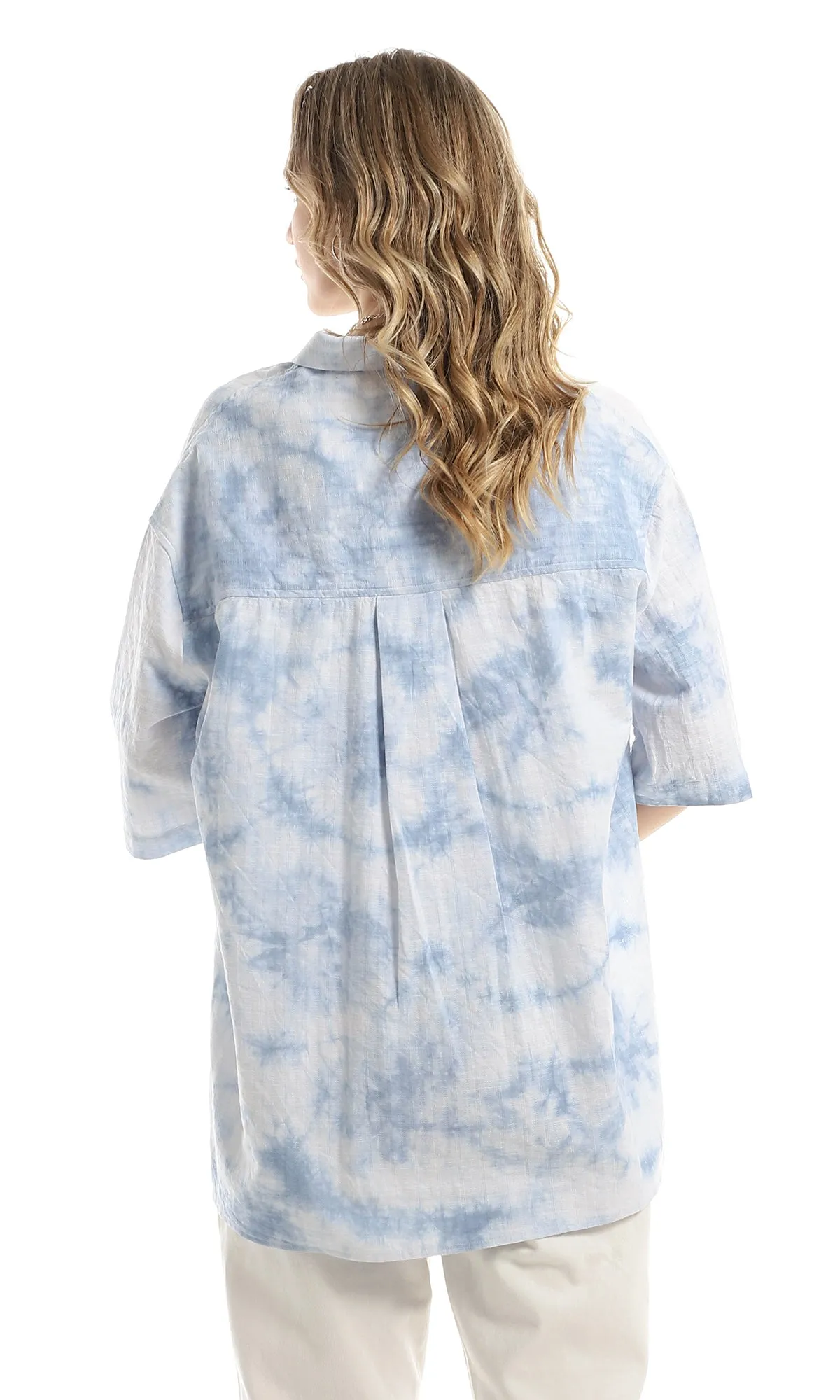 98936 Tie Dye Over Sized Self Patterned Light Blue Shirt