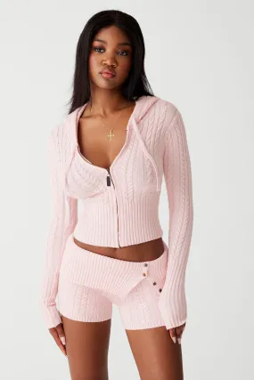 Aimee Cable Cloud Knit Hoodie - Rose Quartz