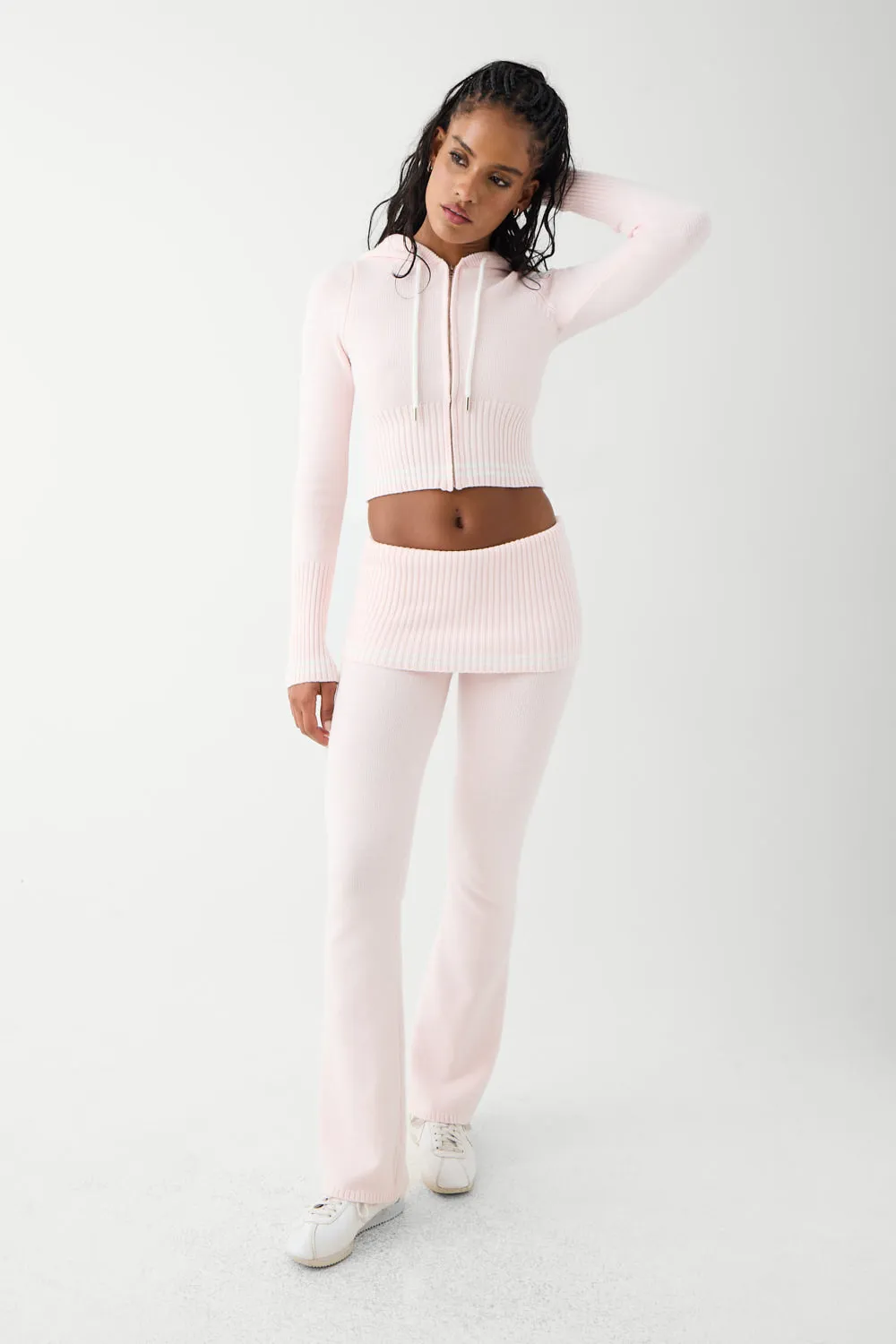 Aimee Cloud Knit Flare Pant - Rosebud Pink