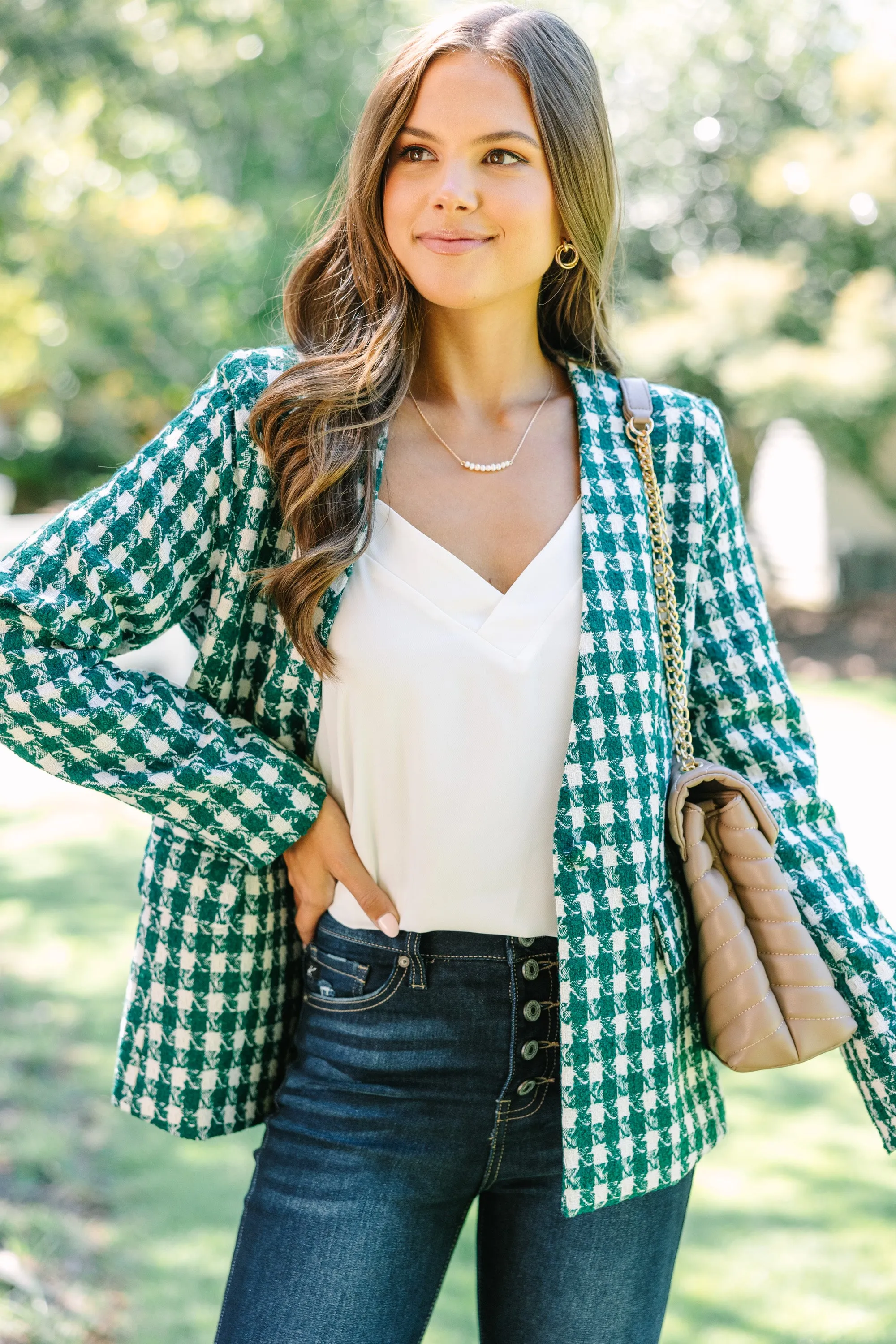 All In A Day Hunter Green Houndstooth Jacket