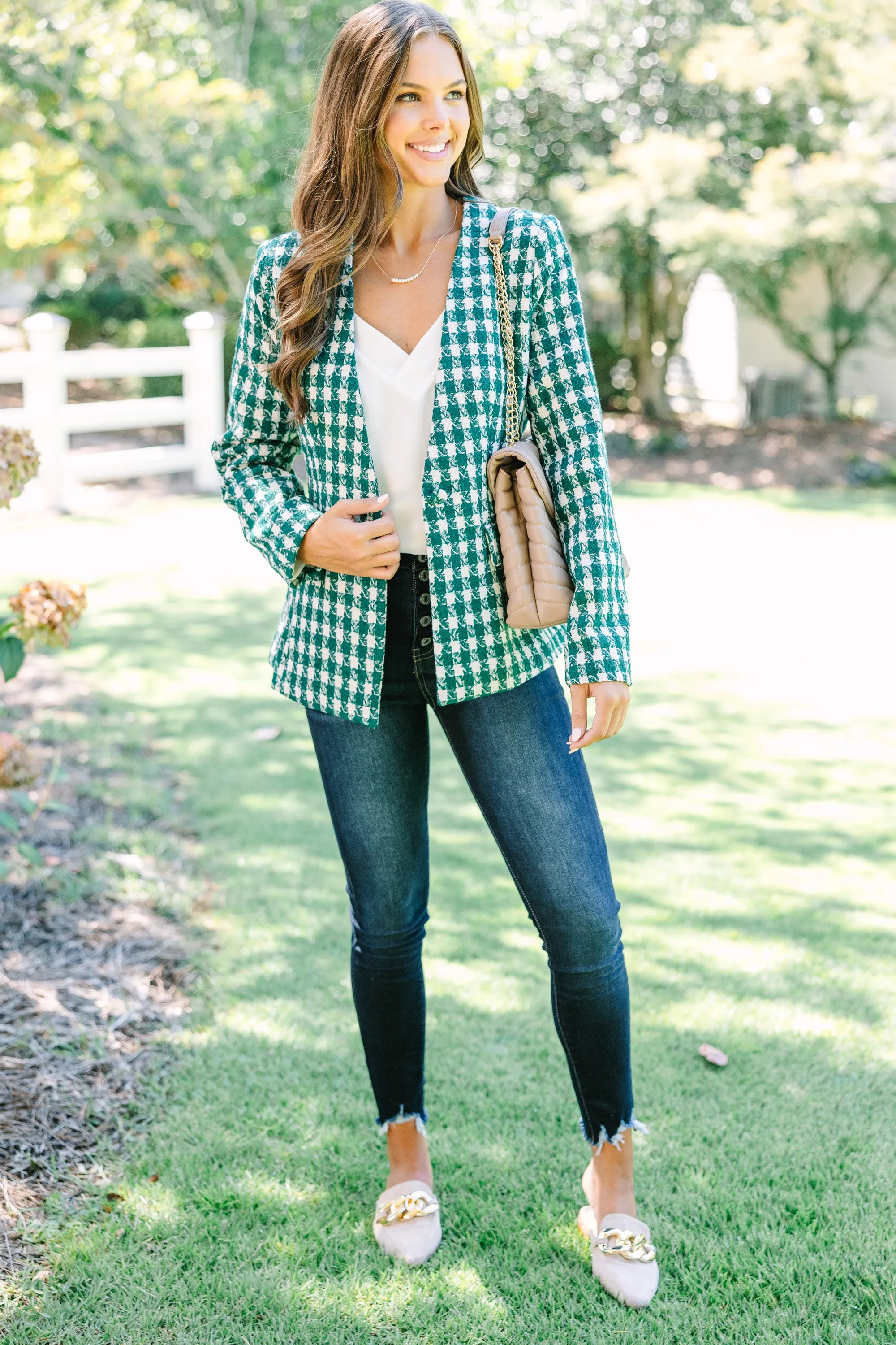 All In A Day Hunter Green Houndstooth Jacket