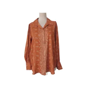 Ann Taylor Rust White Printed Satin Collared Shirt | Like new |