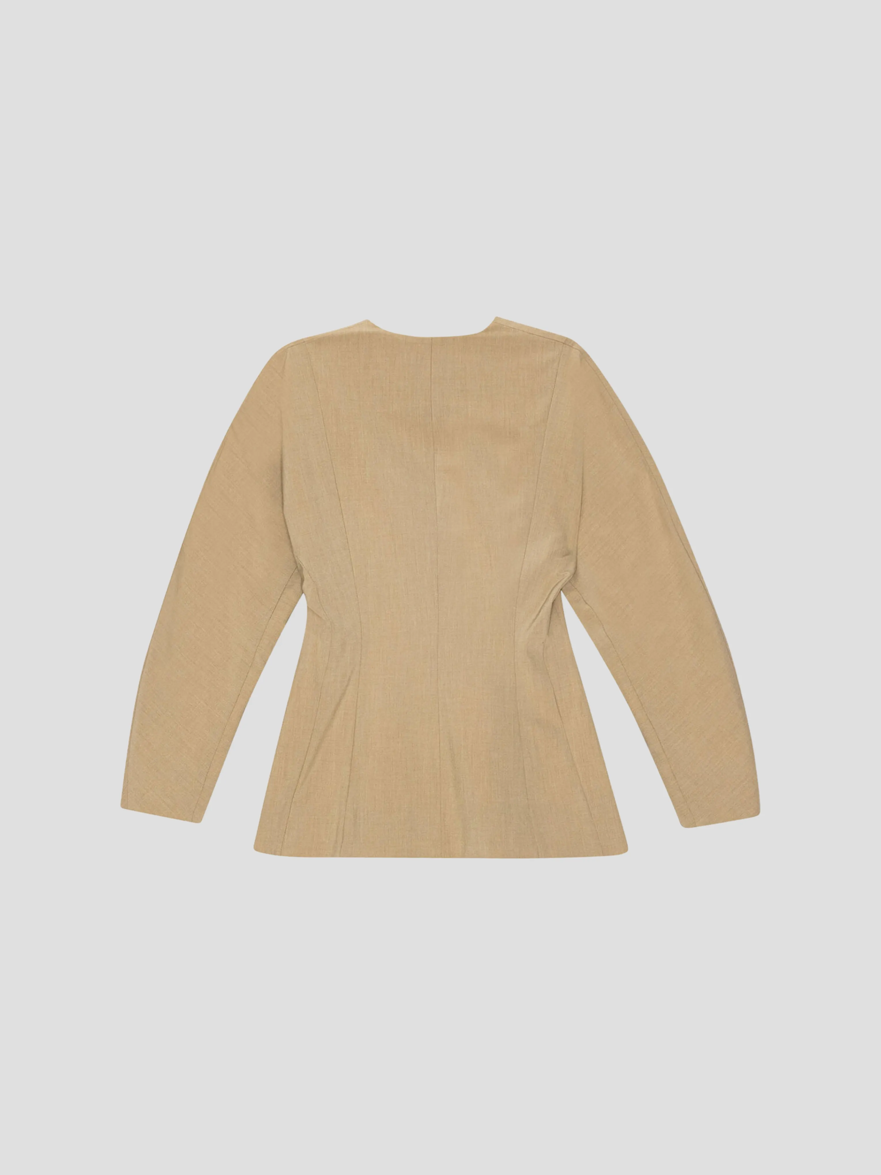 Beige Drapey Melange Fitted Shaped Sleeve Blazer