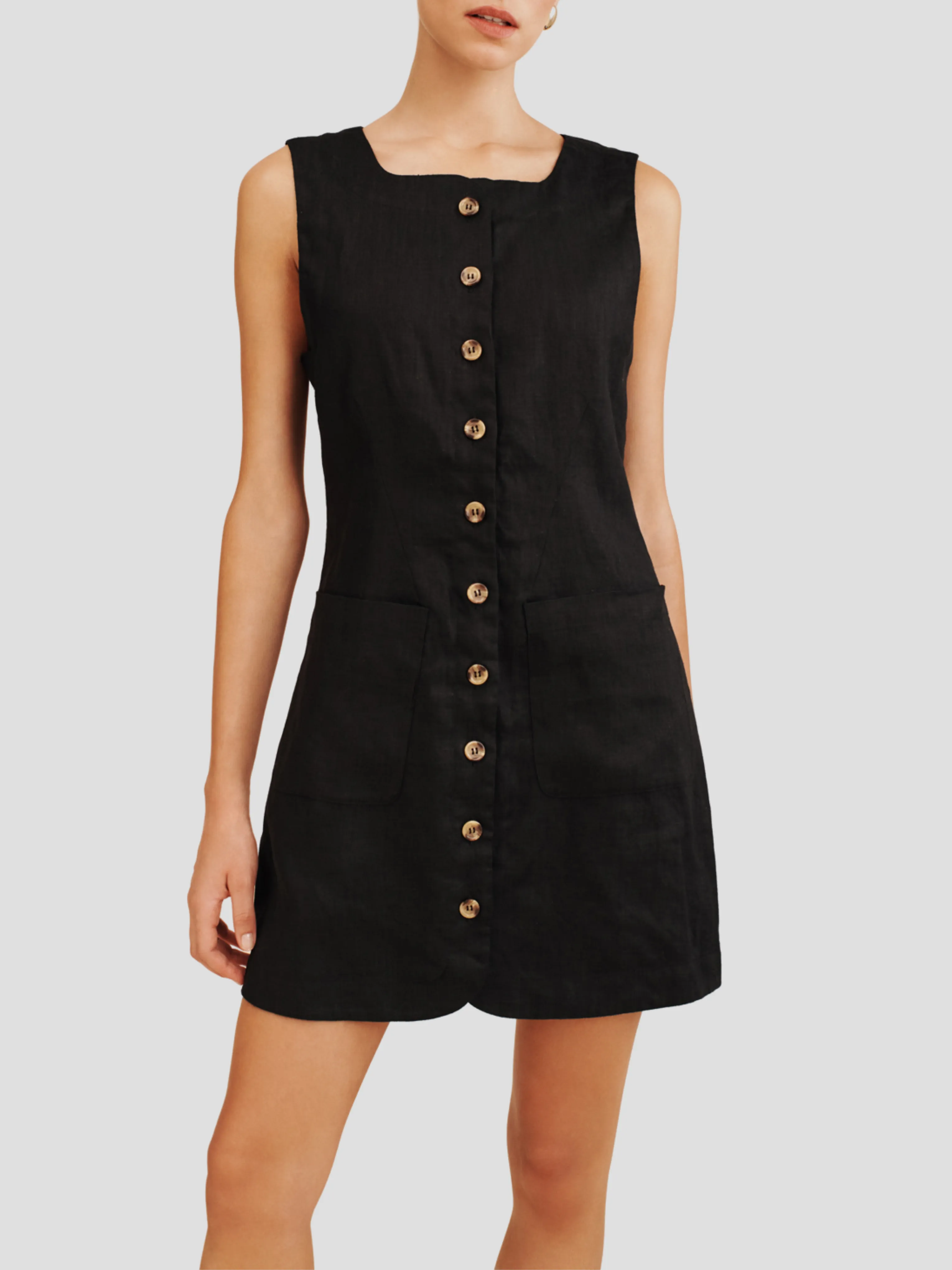 Black Emma Button-Down Mini Dress