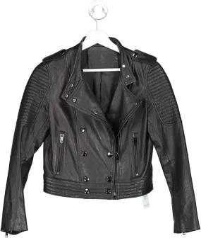 Black Leather Biker Jacket UK XS/S