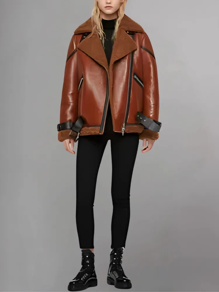 Blanche Rusty Brown Oversized Shearling Jacket