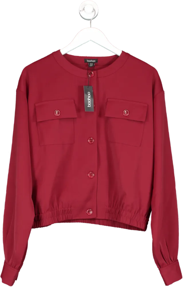 boohoo Red Pocket Detail Bomber Jacket UK 16