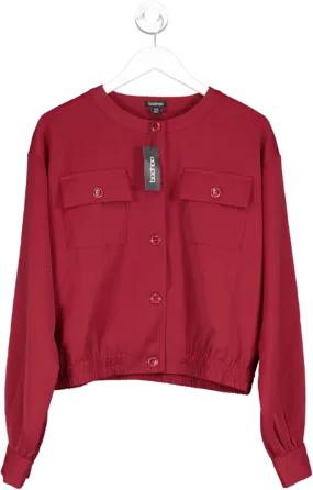 boohoo Red Pocket Detail Bomber Jacket UK 16