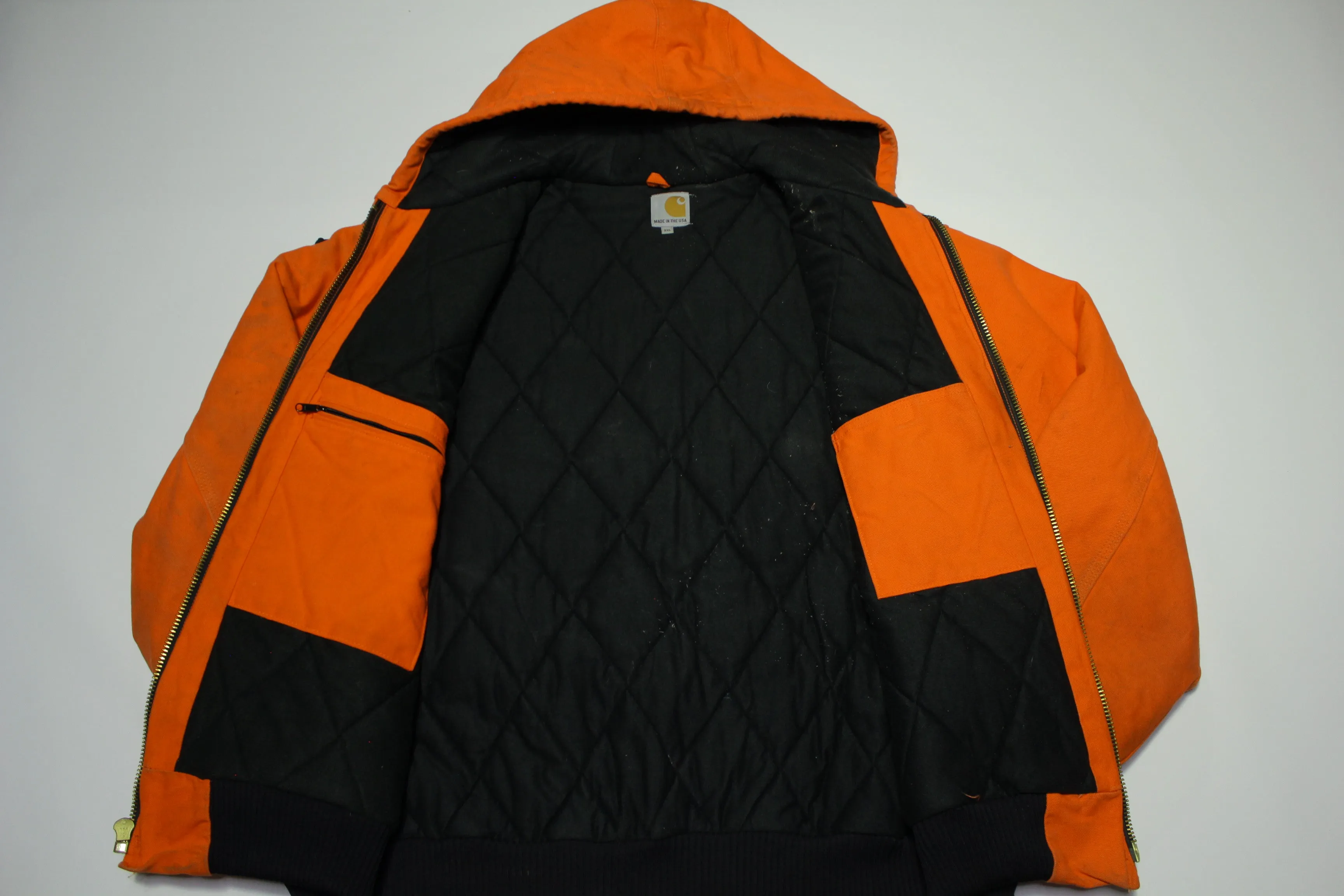 Carhartt J140 BLZ Blaze Orange Hooded Insulated Quilt Lined USA Made Work Jacket