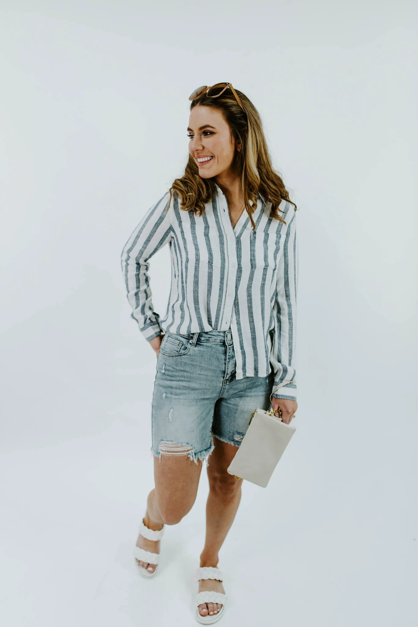 Classic Beauty Stripe Button Down Top