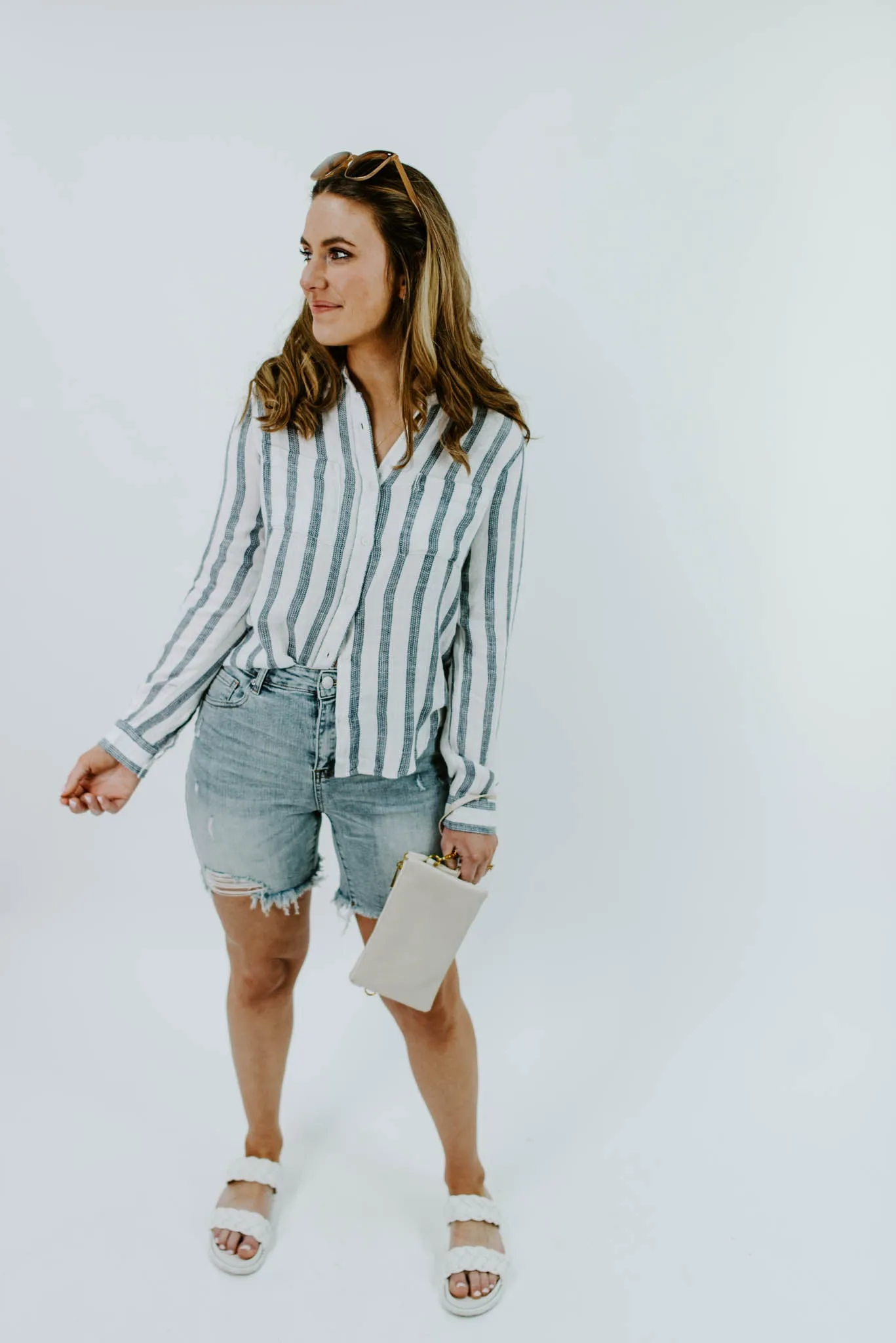 Classic Beauty Stripe Button Down Top