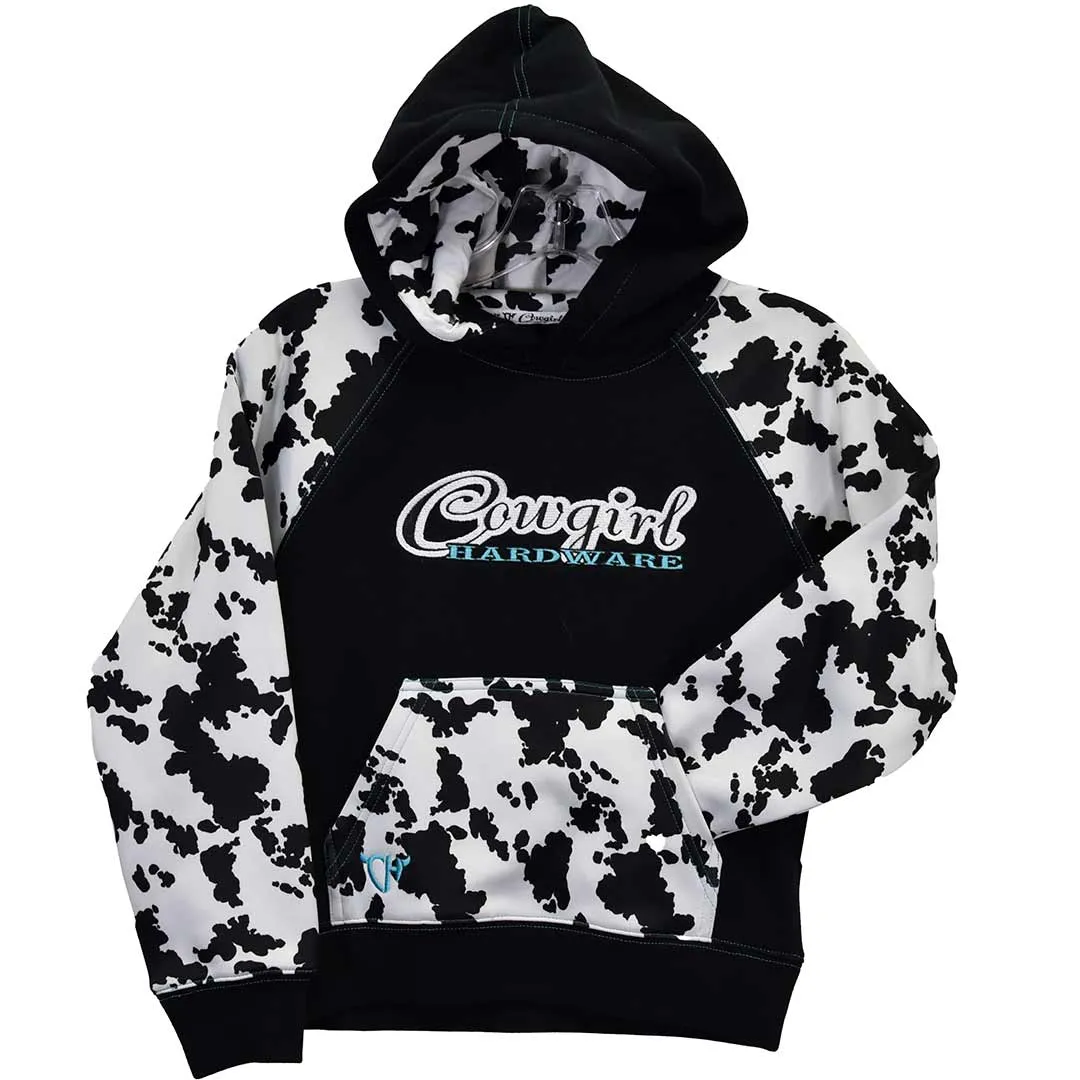 Cowgirl Hardware Girls' Cow Print Sleeve Hoodie