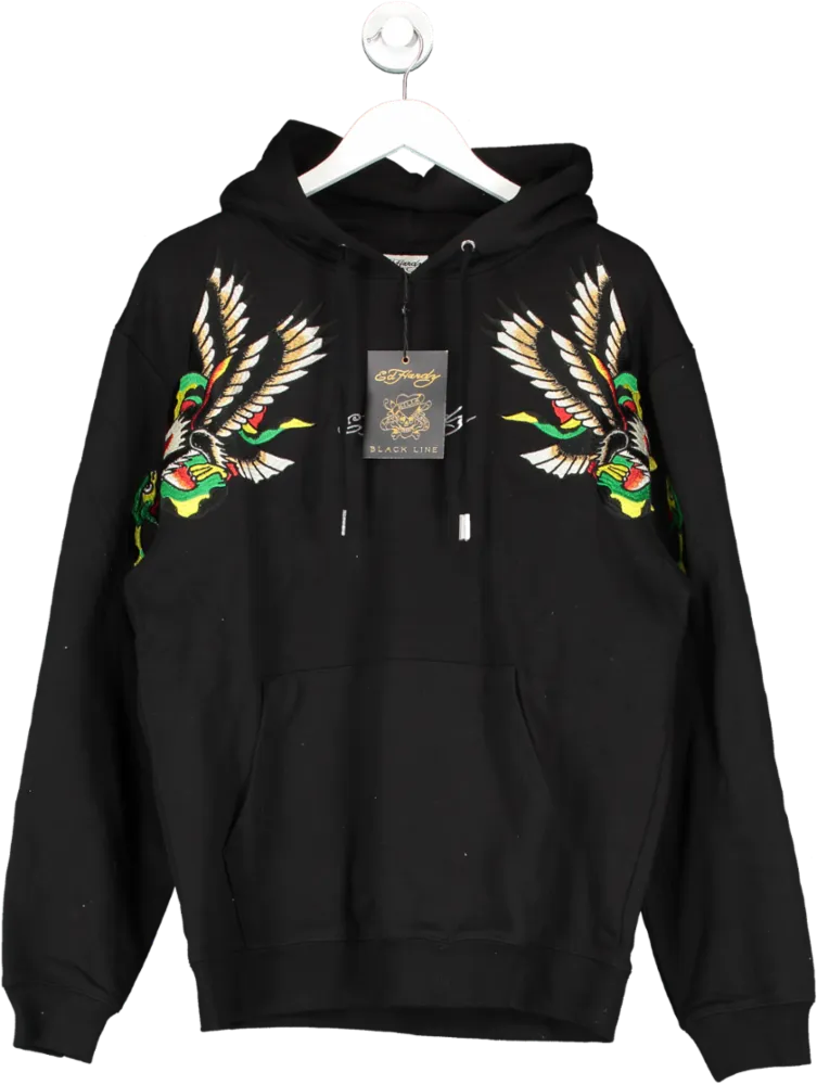 Ed Hardy Black Snake Eagle Flight Cotton Hoodie UK L