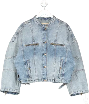 Free People Blue Dia Denim Biker Jacket UK L