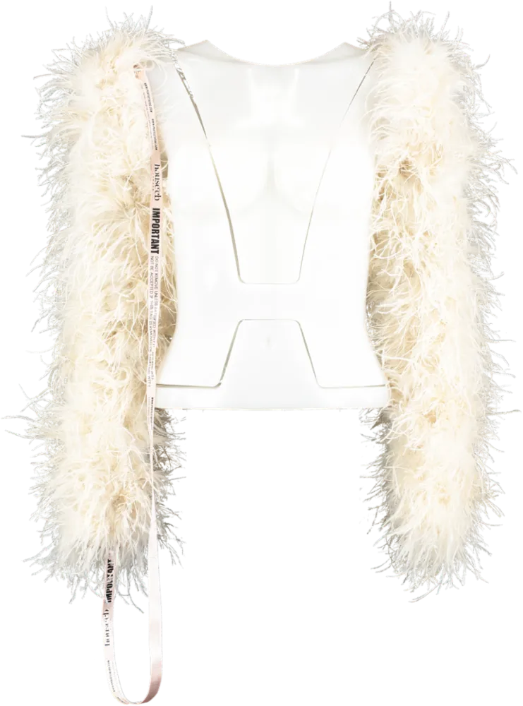 Stylish House of CB Cream Ash Marabou Sleeve Jacket in UK Size M – Elegant Statement Piece