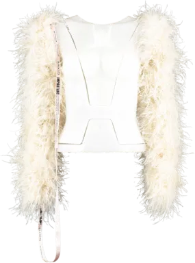 Stylish House of CB Cream Ash Marabou Sleeve Jacket in UK Size M – Elegant Statement Piece