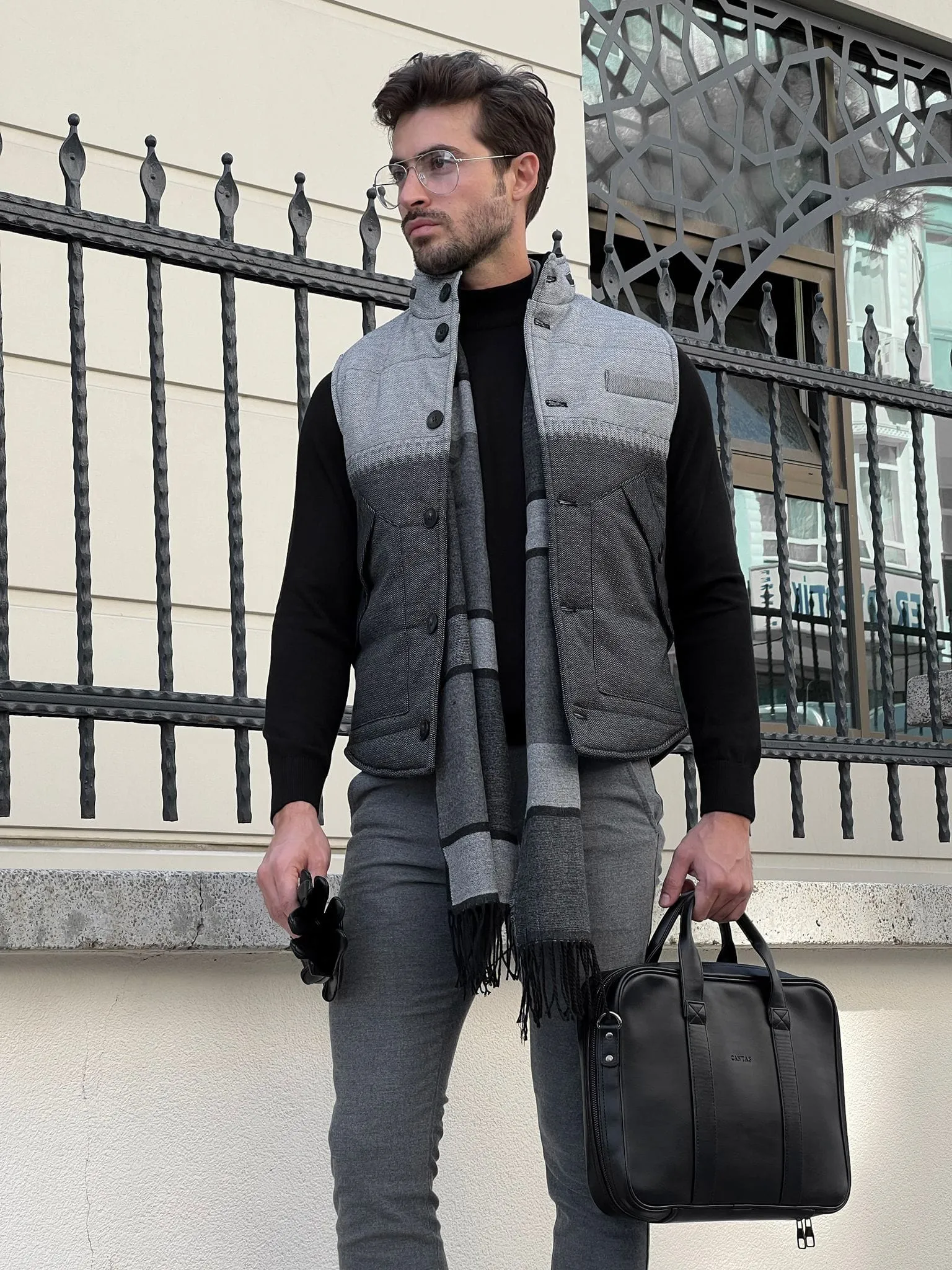 Inflatable Down Pocket Grey Vest