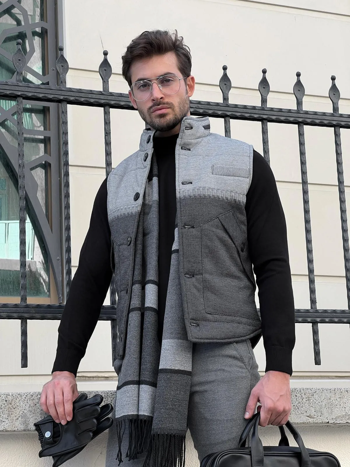 Inflatable Down Pocket Grey Vest