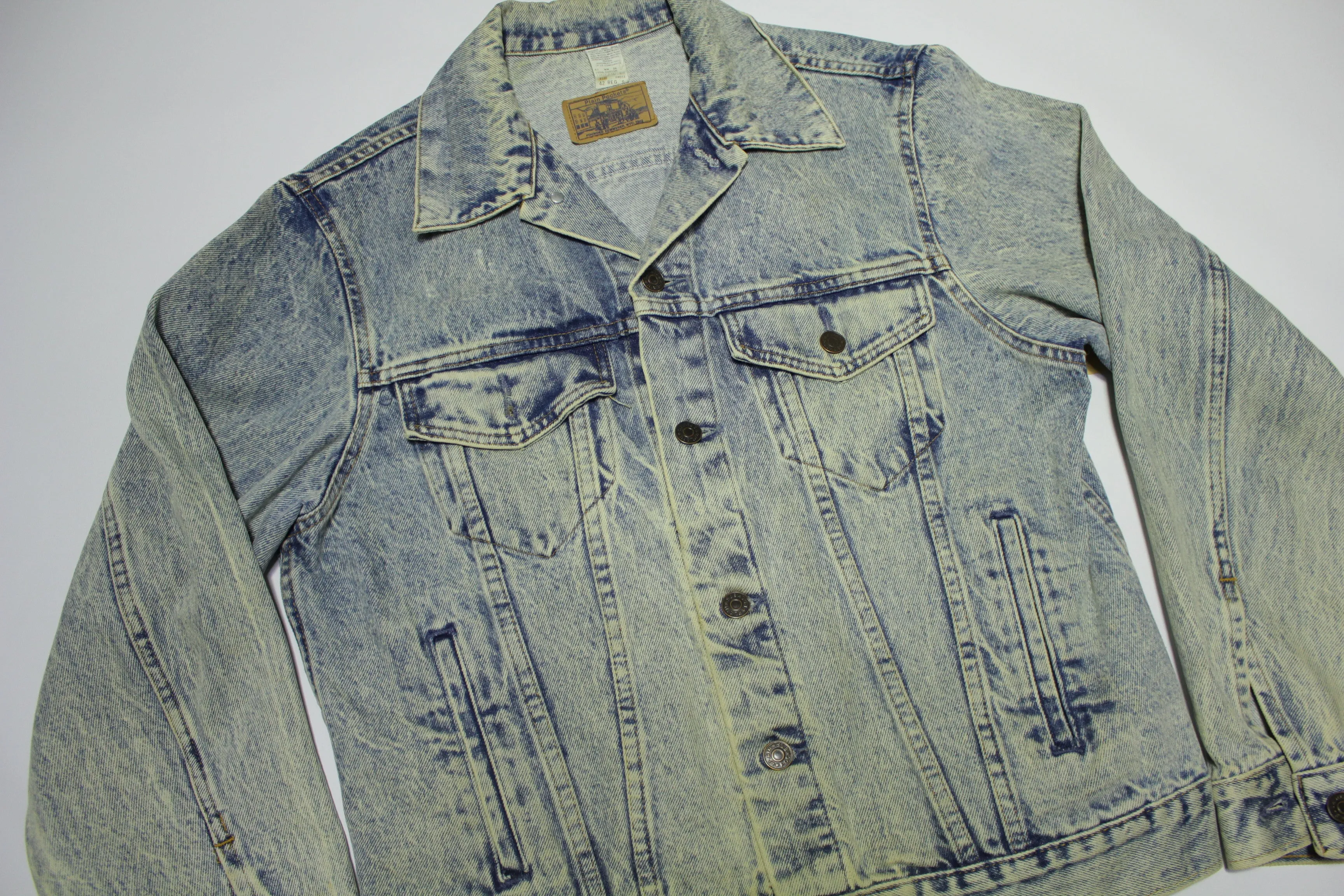 JC Penneys Plain Pockets Vintage Denim Acid Washed 80's Button Up Trucker Jean Jacket