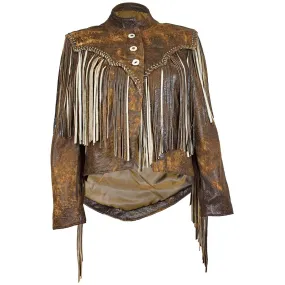 Juan Antonio Women's Distressed Fringe Cropped Leather Jacket