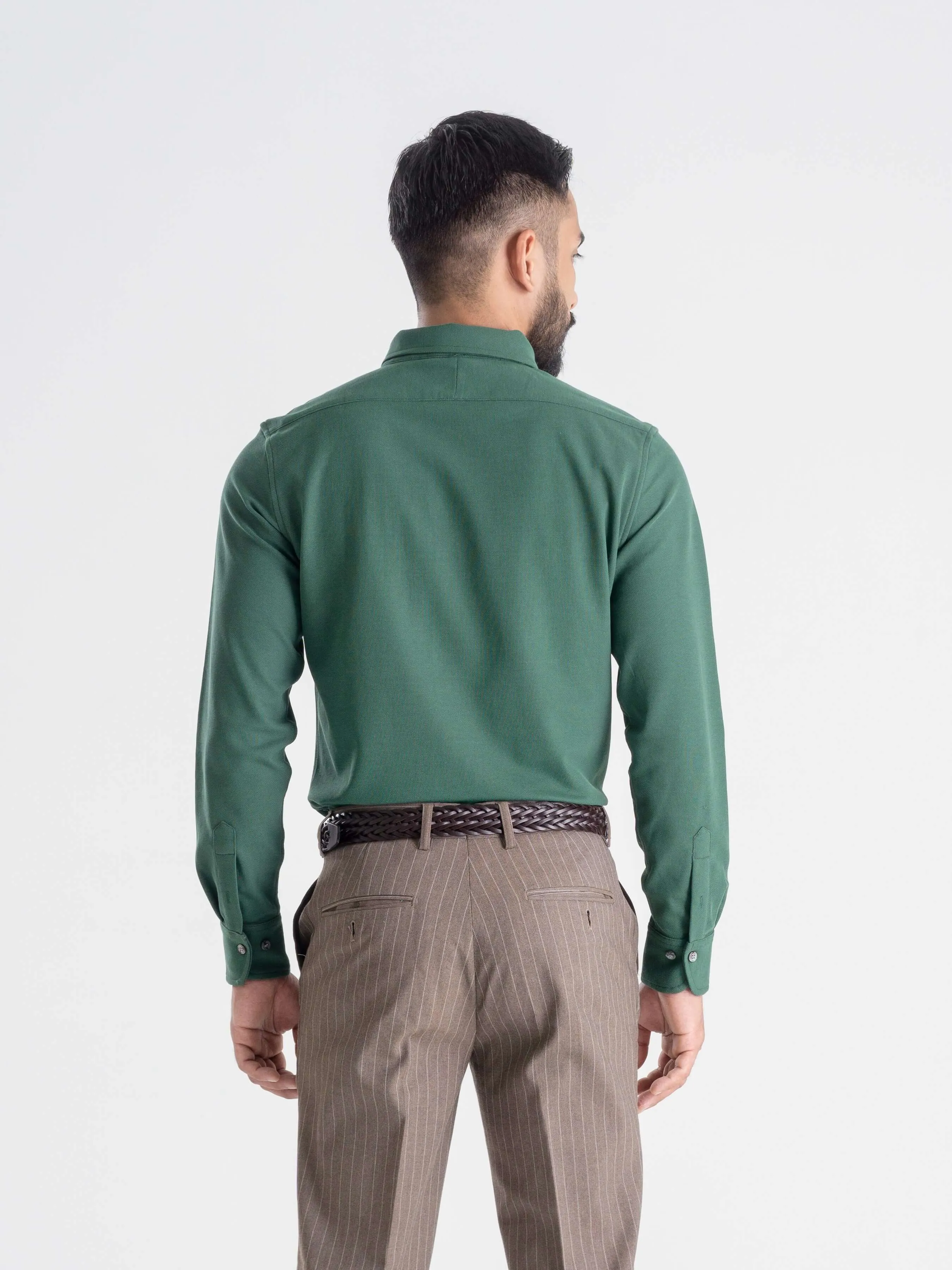 Long Sleeve Polo Shirt - Forest Green Button Down