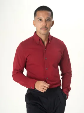 Long Sleeve Polo Shirt - Red Burgundy Button Down