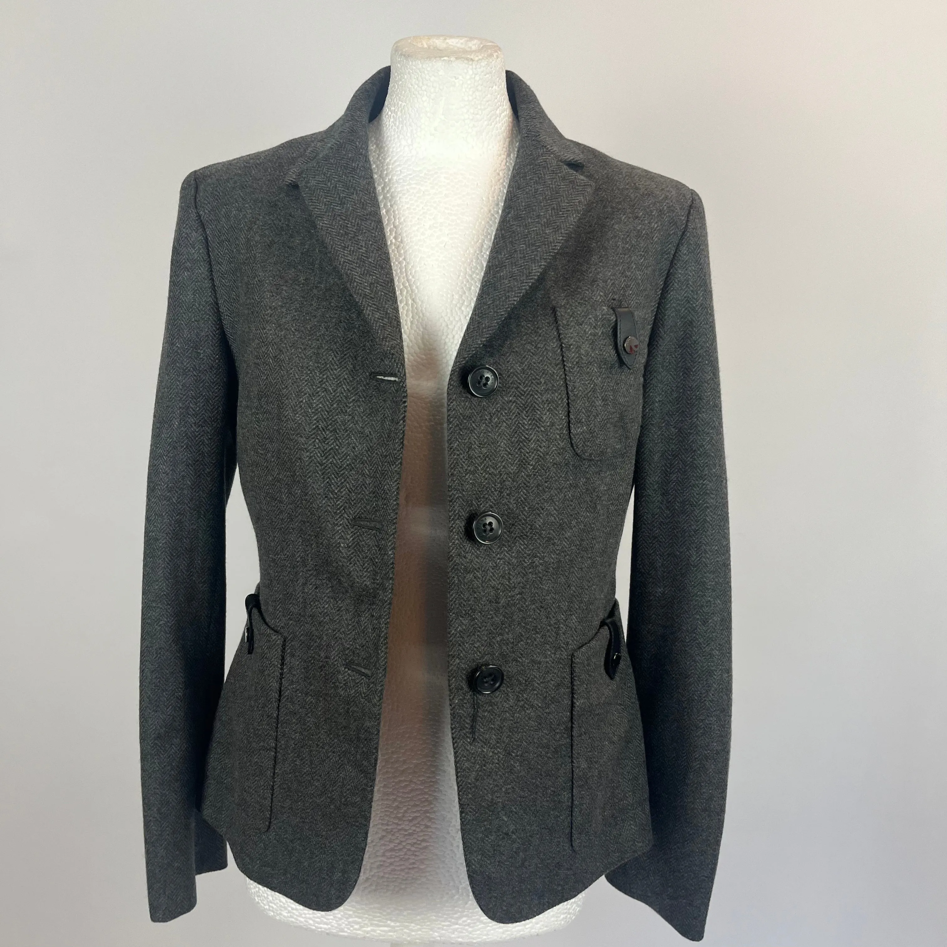 Loro Piana Charcoal Herringbone Cashmere Jacket S