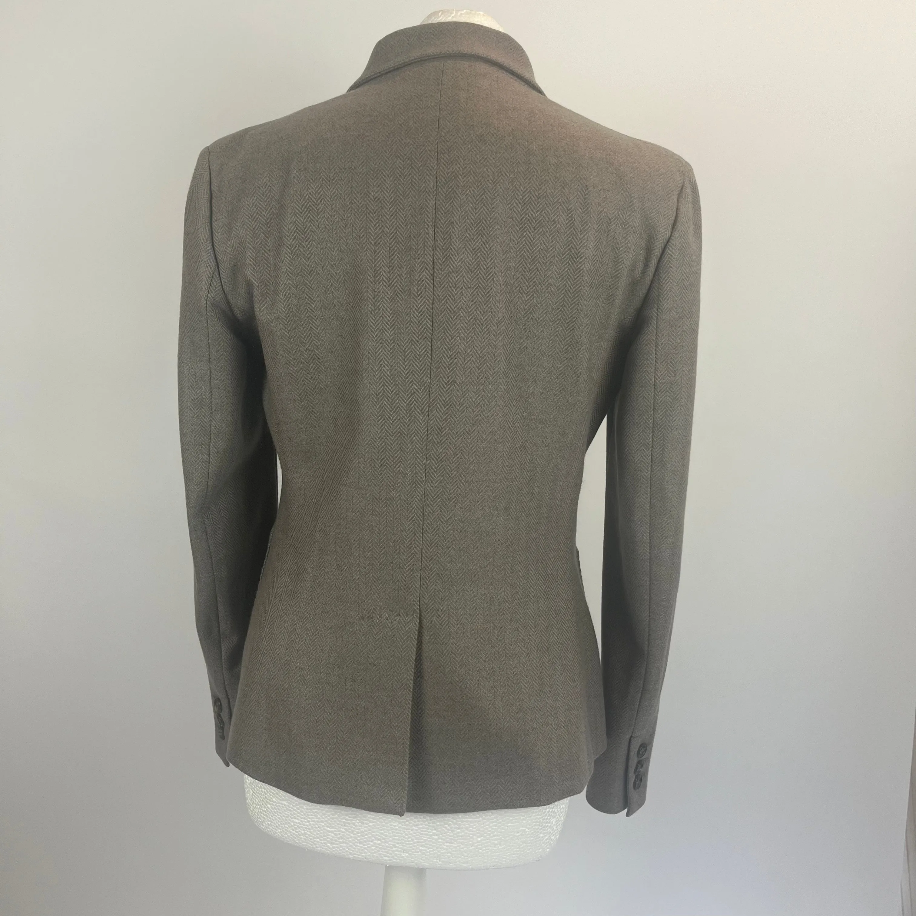 Loro Piana Taupe & Grey Herringbone Cashmere Jacket S