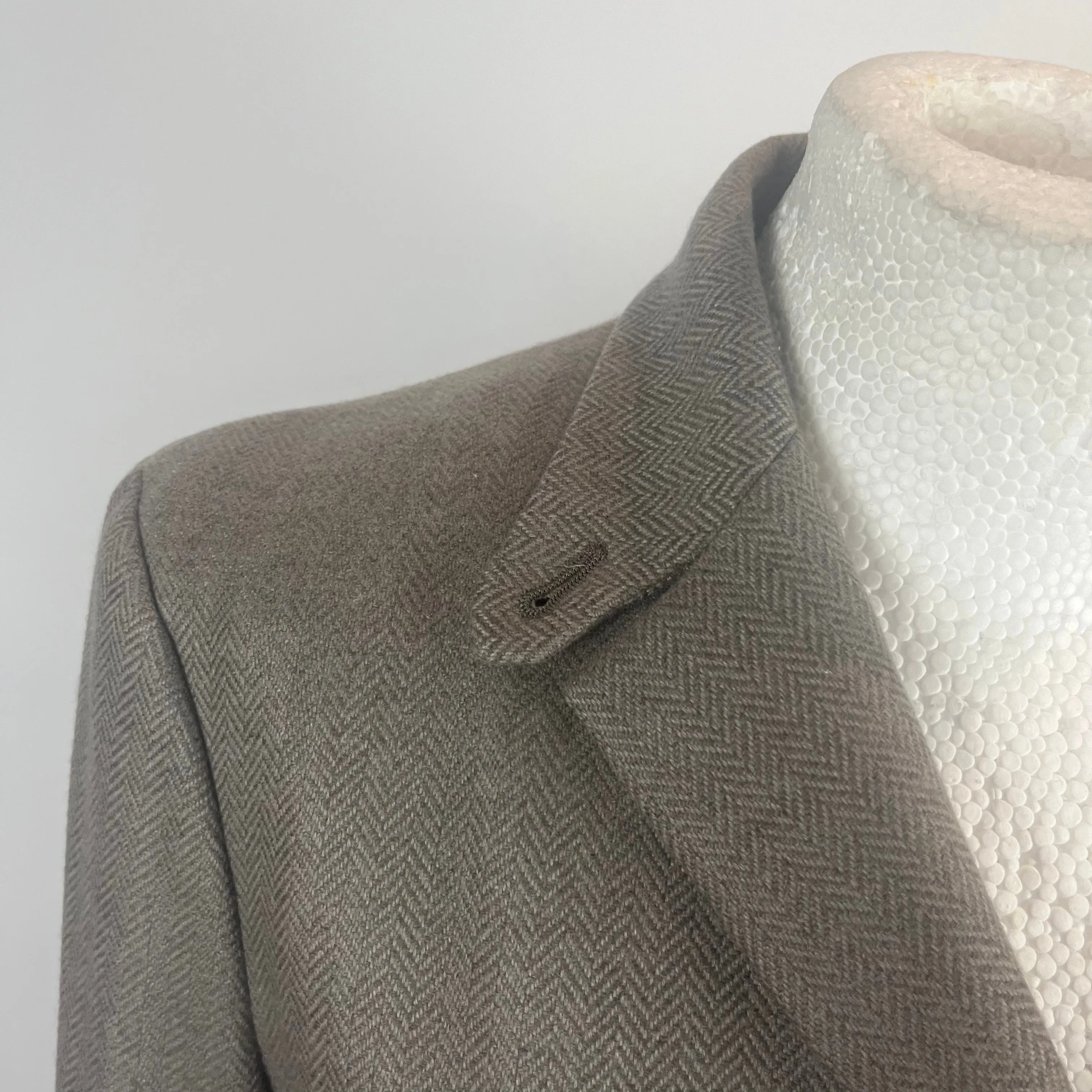 Loro Piana Taupe & Grey Herringbone Cashmere Jacket S