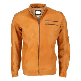 Mens Biker Distressed Suede Camel Leather Jacket