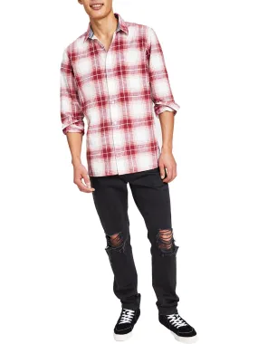 Mens Plaid Cotton Button-Down Shirt