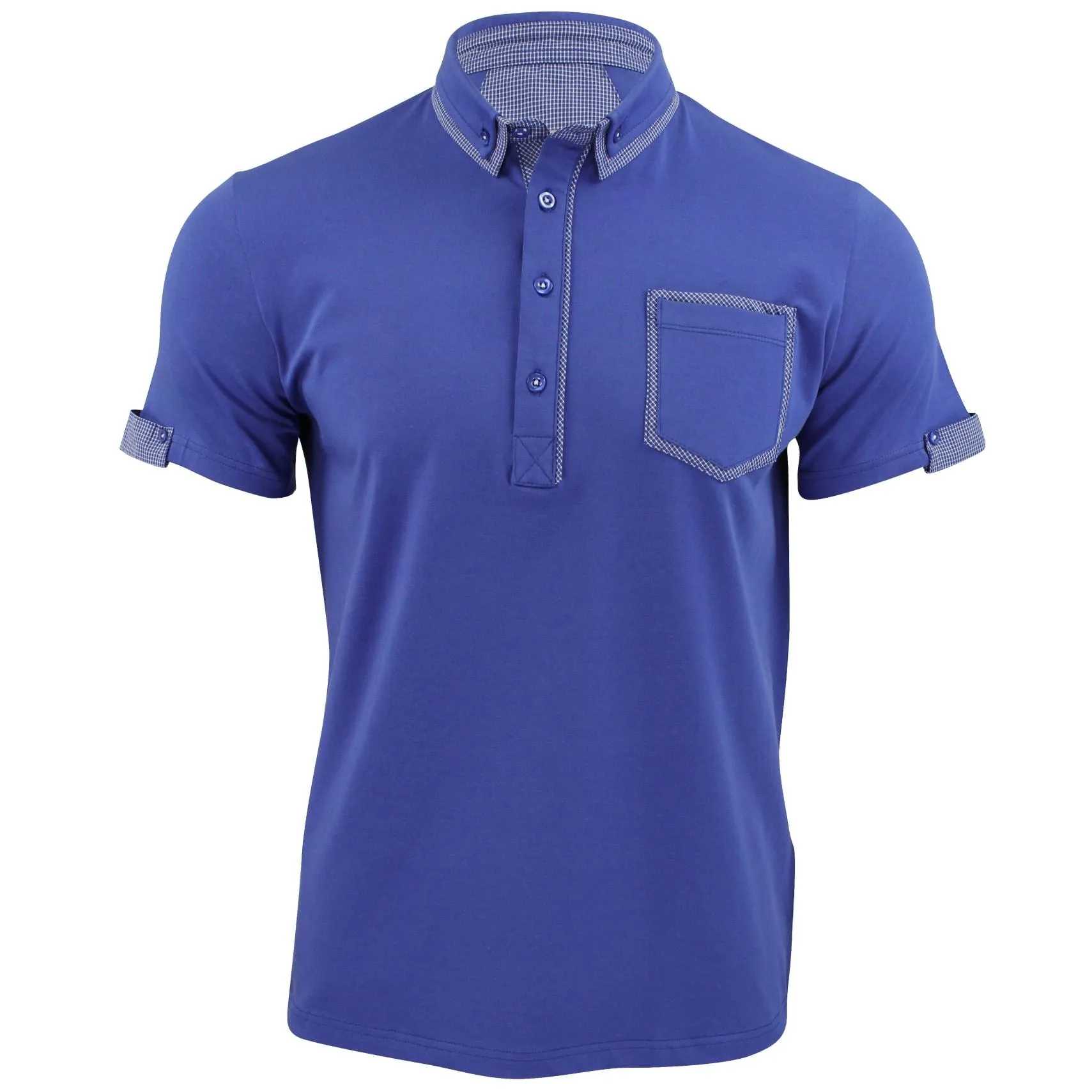 Mens Polo Shirt Xact Clothing Cotton Rich Gingham Collar & Trims Stretch Lycra