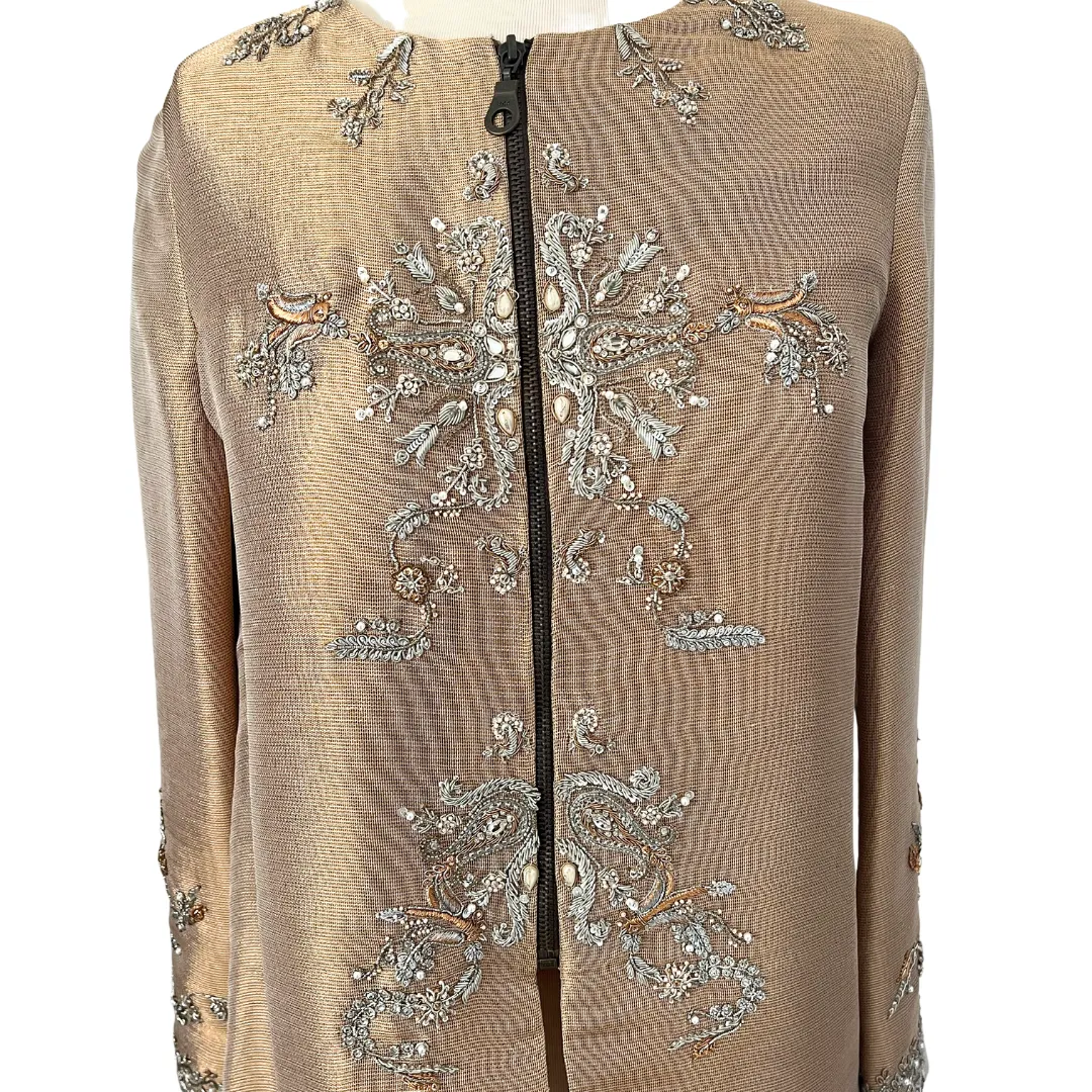 Misha Lakhani Gold Embroidered Silk Jacket | Gently Used |