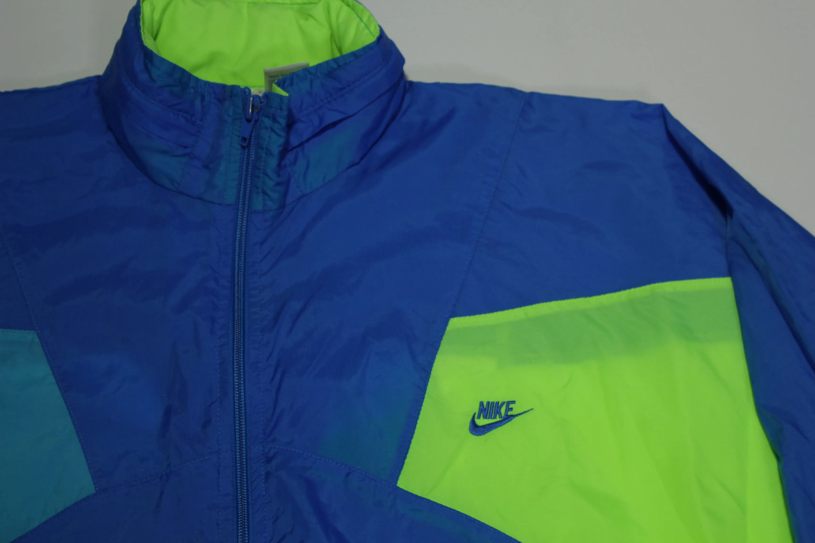 Nike Nylon Fluorescent Vintage 90's Gray Tag Wind Breaker Track Jacket w/ Hideaway Hood