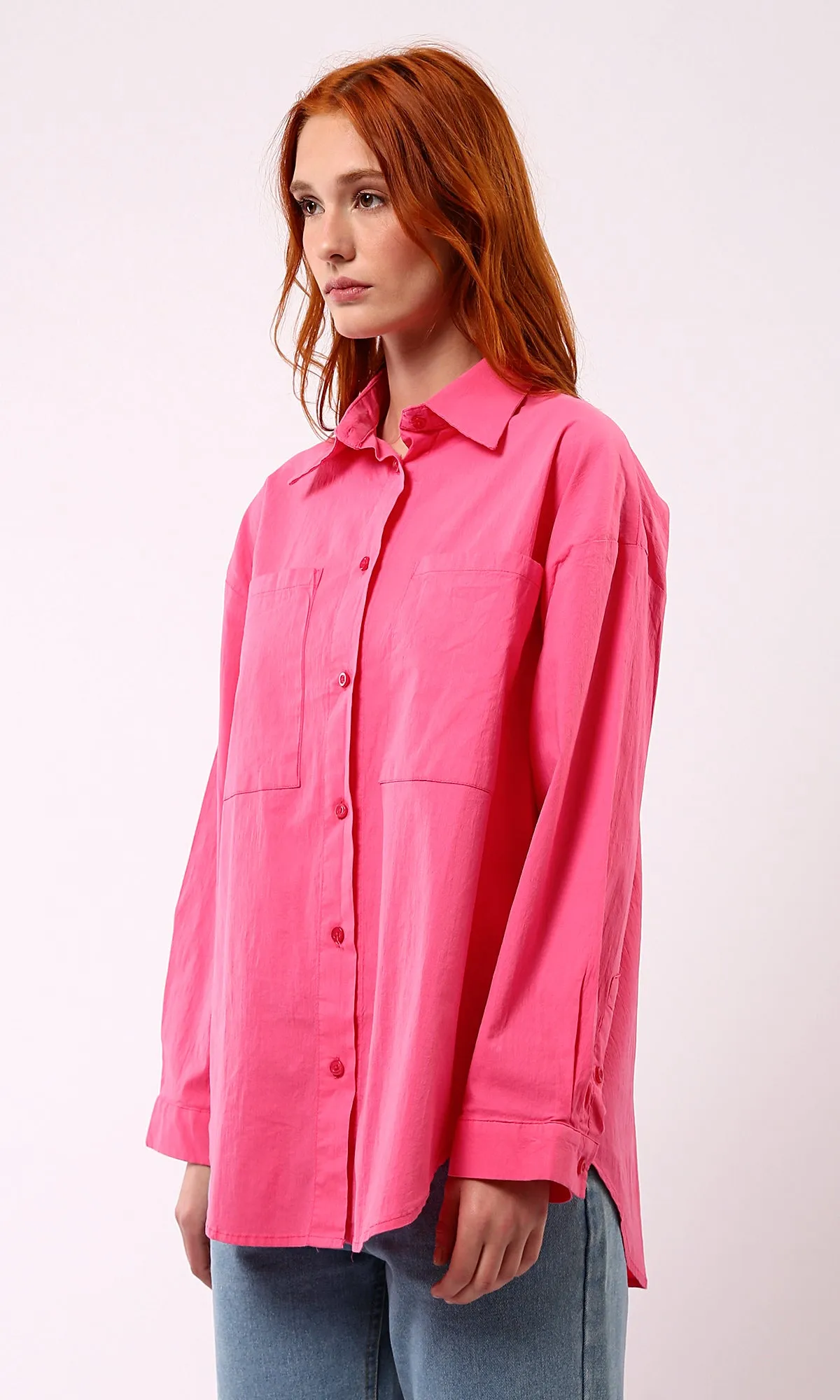 O177906 Relaxed Fit Long Sleeves Fuchsia Shirt