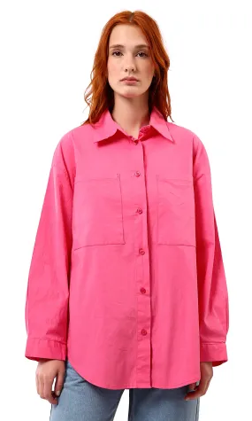 O177906 Relaxed Fit Long Sleeves Fuchsia Shirt