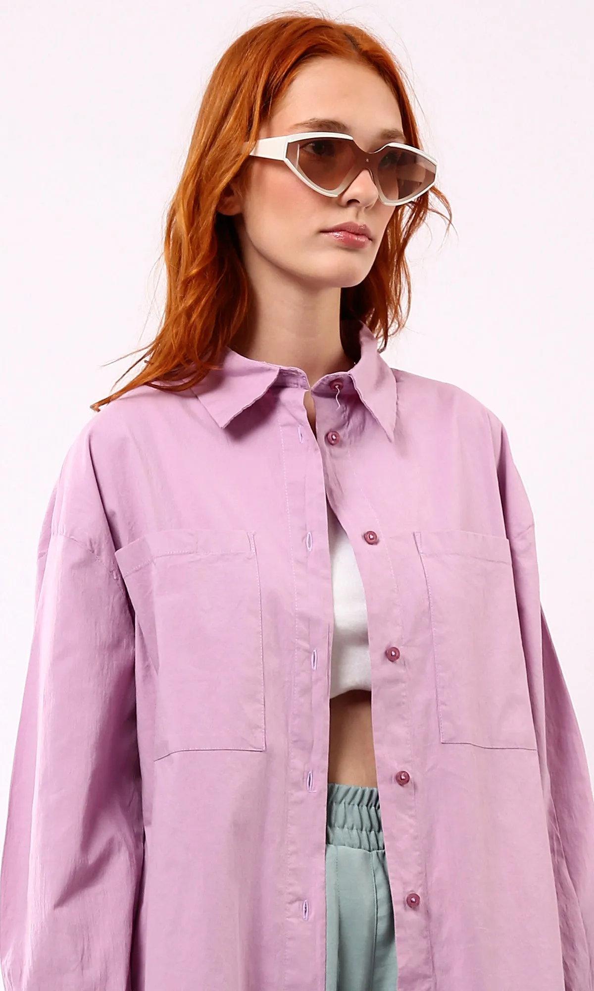 O177907 Light Purple Casual Shirt With Front Pockets