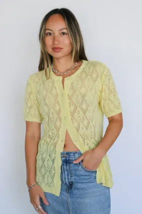 Pale Yellow Crochet S/S Button Down