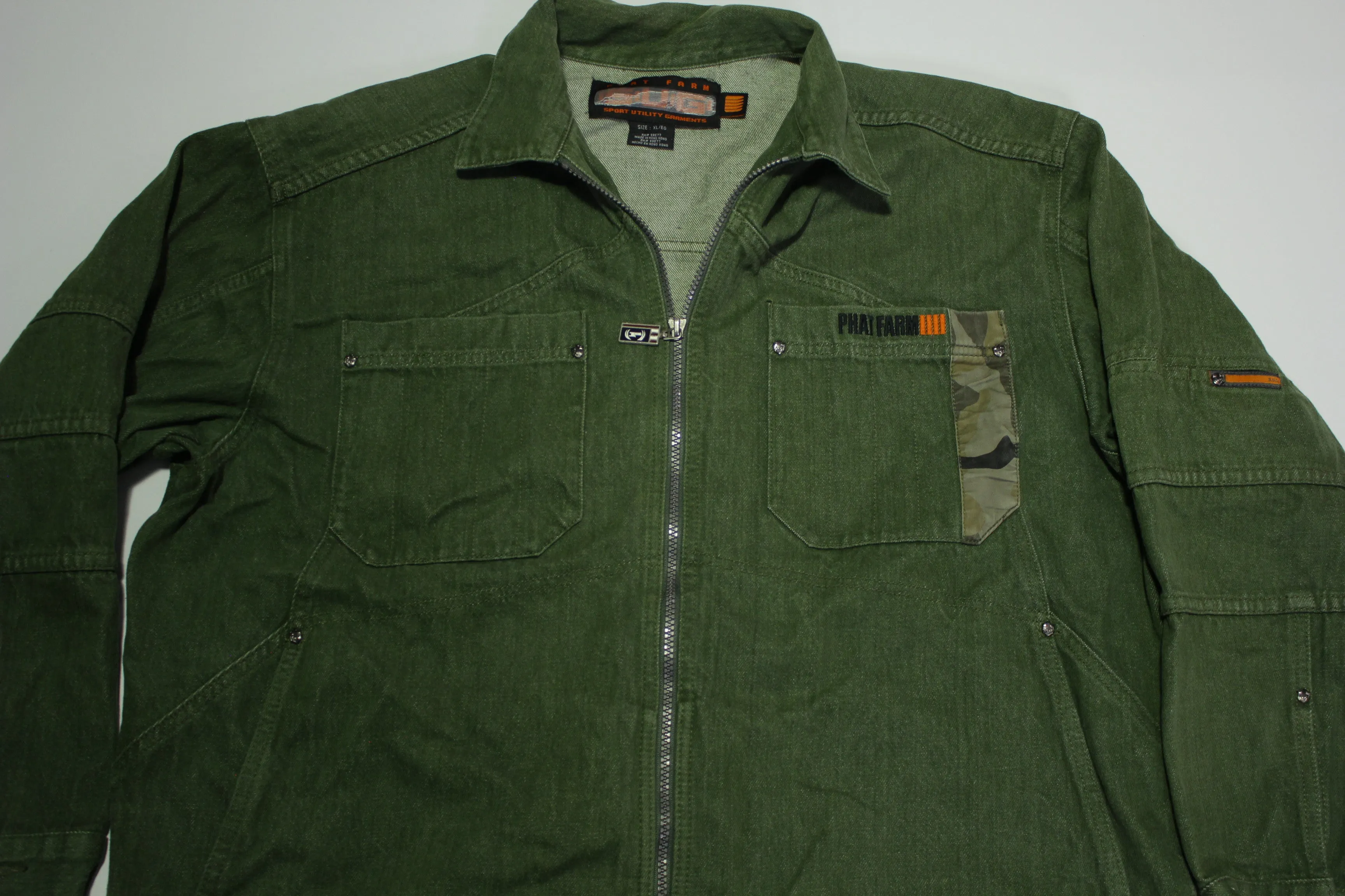 Phat Farm SUG Vintage Sport Utility Garments 90's Denim Camo Green Jean Jacket