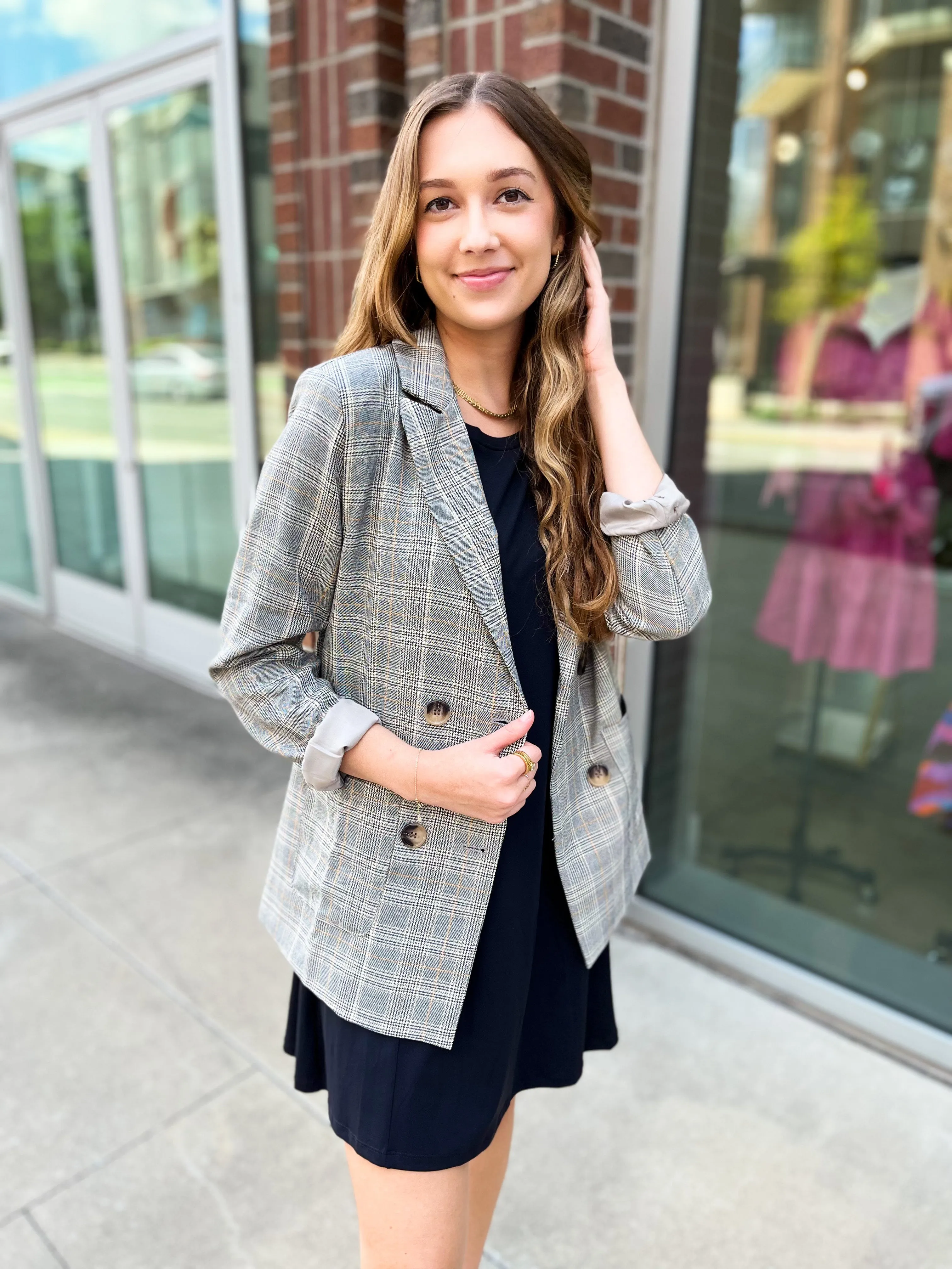 Preptastic Gray Yellow Plaid Blazer