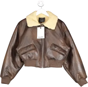 Pull&Bear Brown Faux Suede Sherling Lined Bomber Jacket UK M