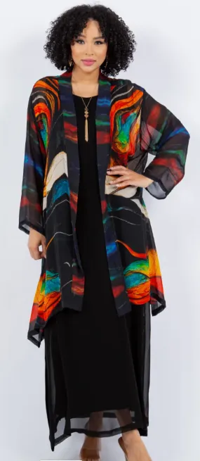 Rainbow Butterfly Boho Long Jacket Hippie Chic Resort Wear Sml-2X