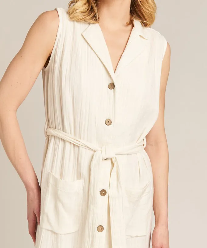 Sleeveless Button Down Dress - Off White