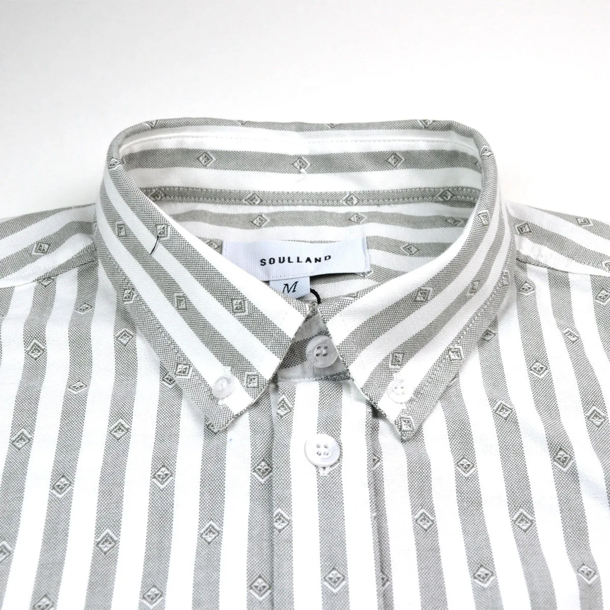 Soulland - Goldsmith Button-down Shirt - White / Green Stripes