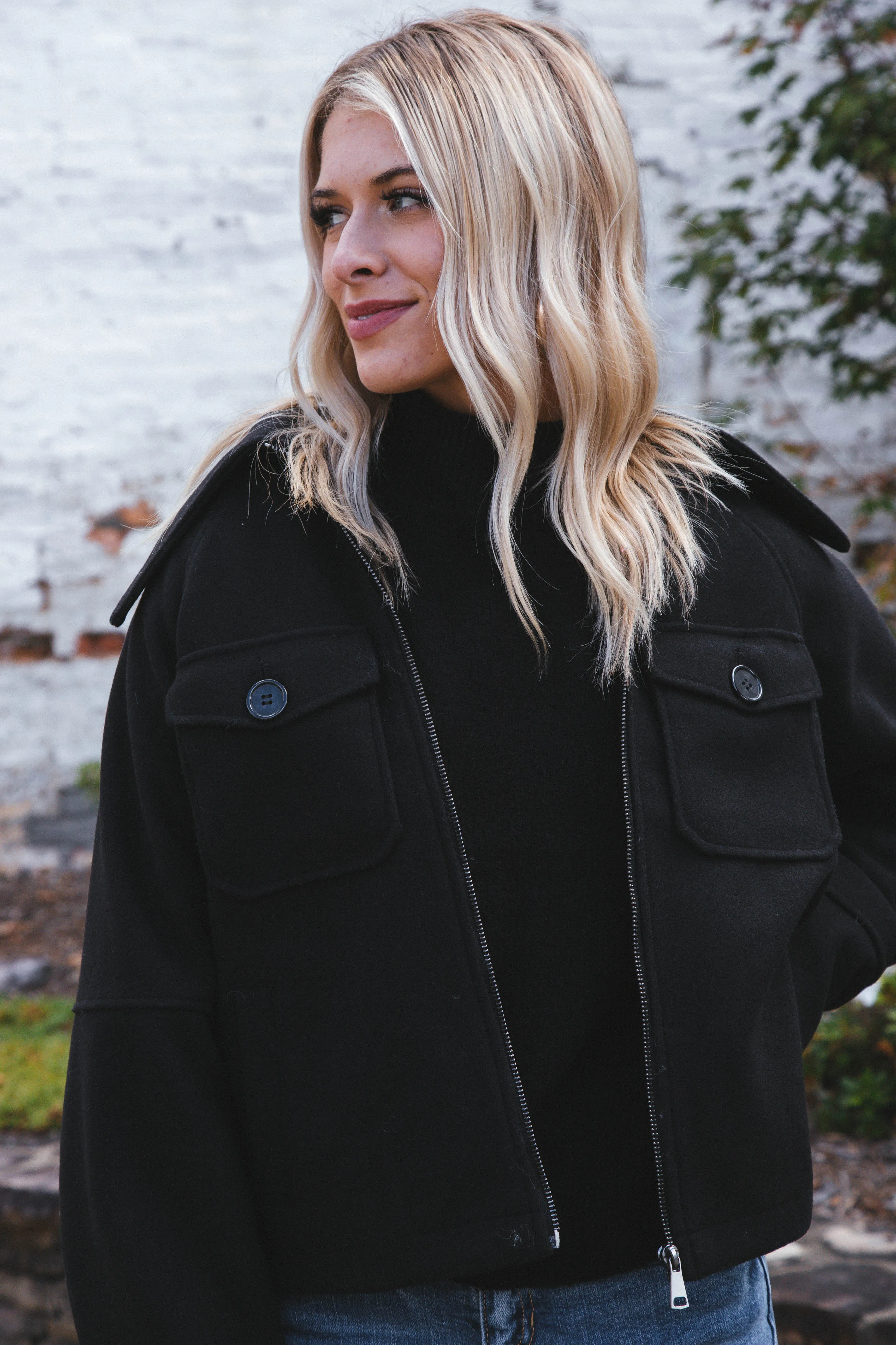 Stassi Zip Up Jacket with Lapel, Black | Velvet Heart