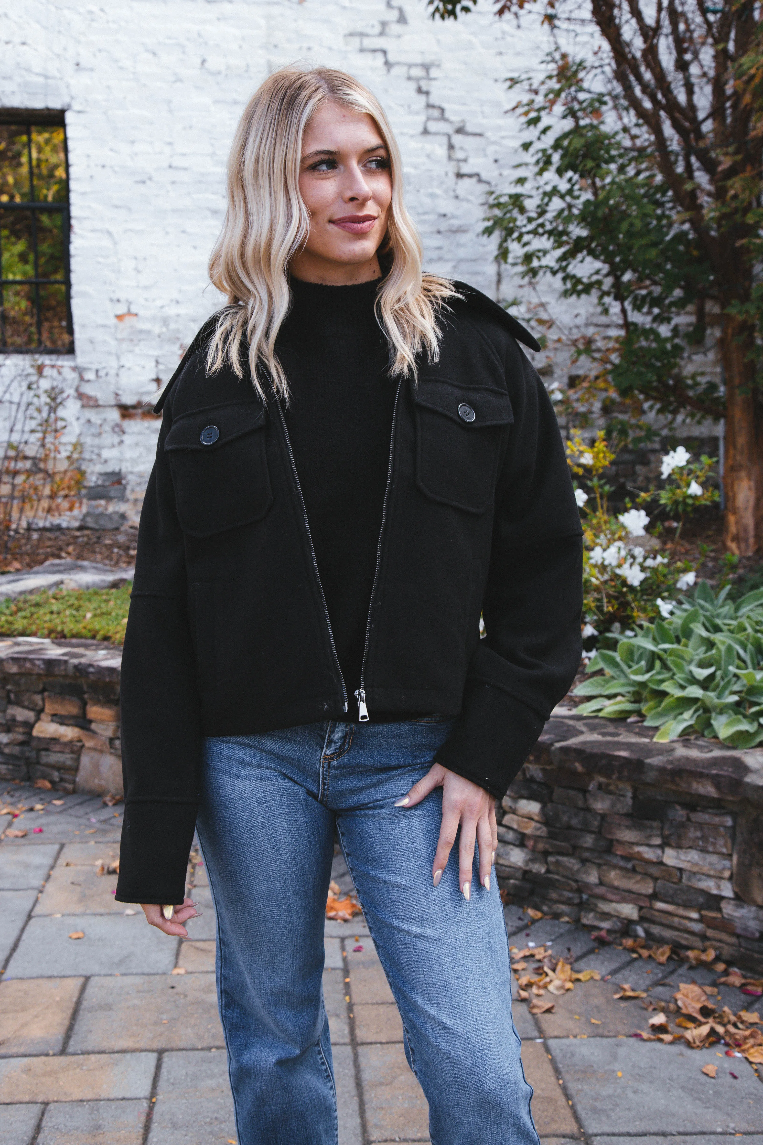 Stassi Zip Up Jacket with Lapel, Black | Velvet Heart