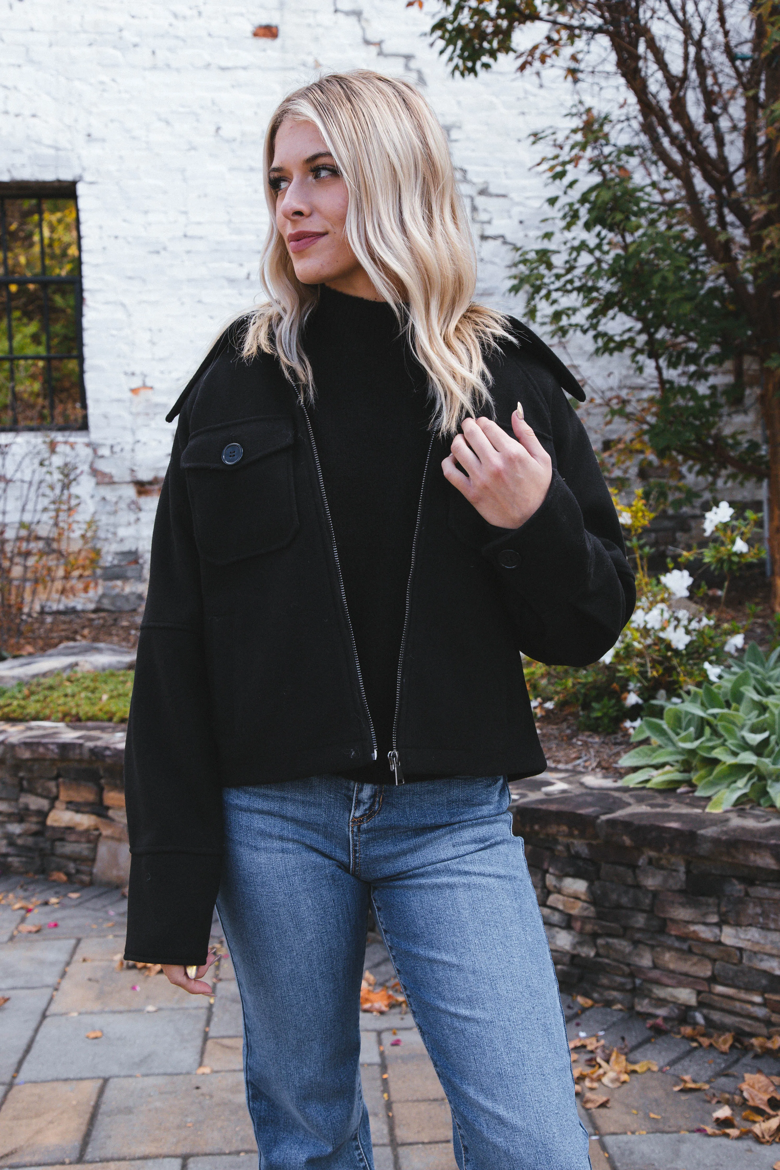 Stassi Zip Up Jacket with Lapel, Black | Velvet Heart