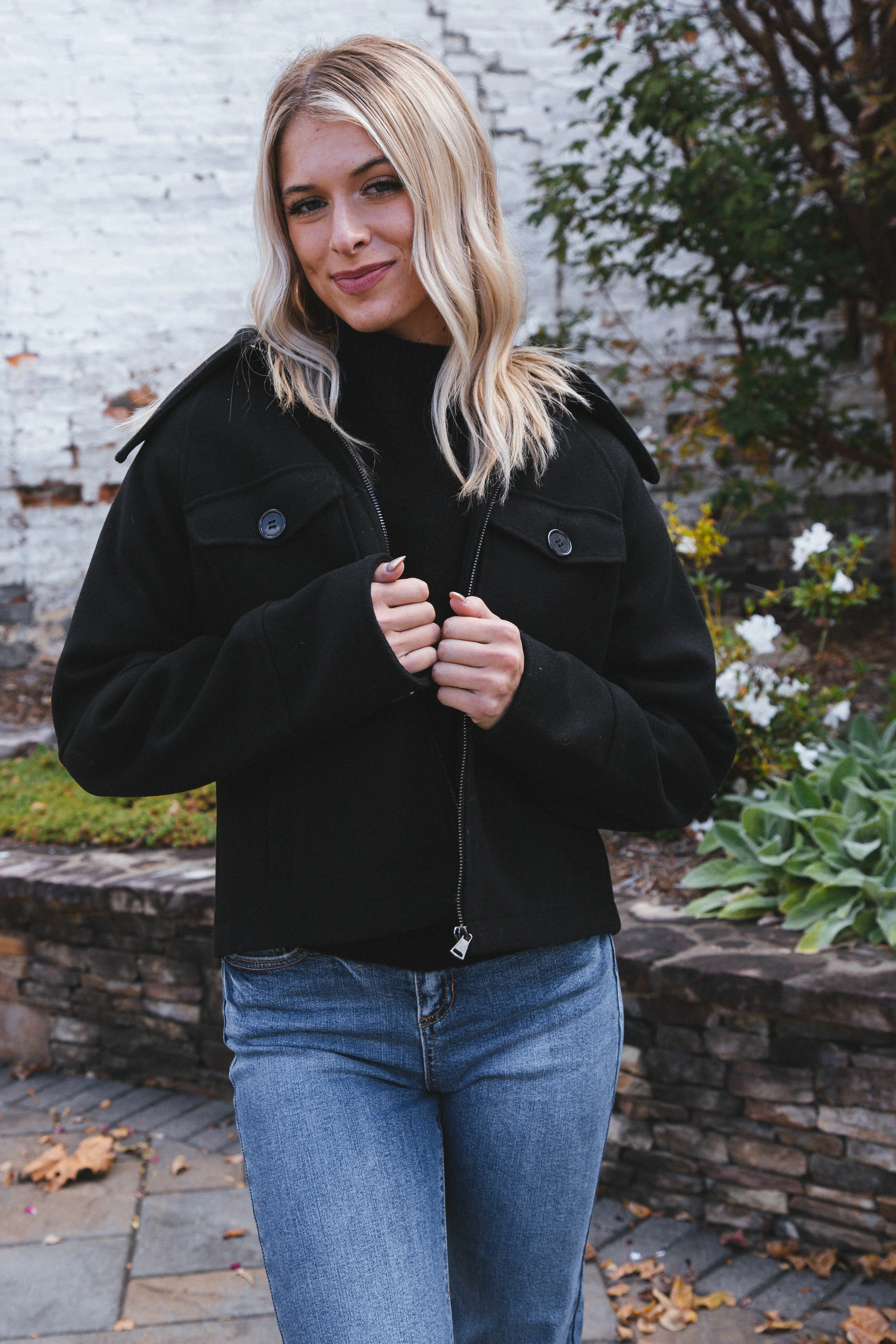 Stassi Zip Up Jacket with Lapel, Black | Velvet Heart